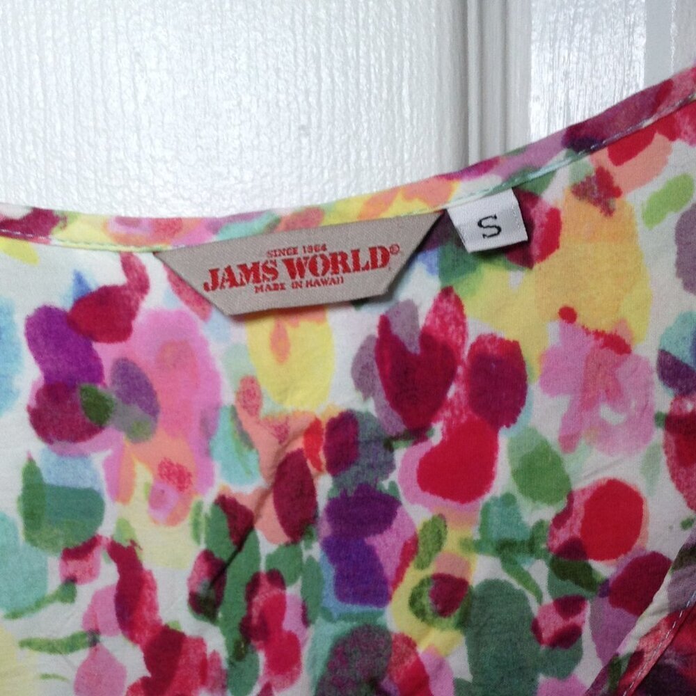 VINTAGE Jams World 1990. "S". Hawaiian, Luau, Floral Watercolor, Blouse, Fresh - Picture 2 of 7